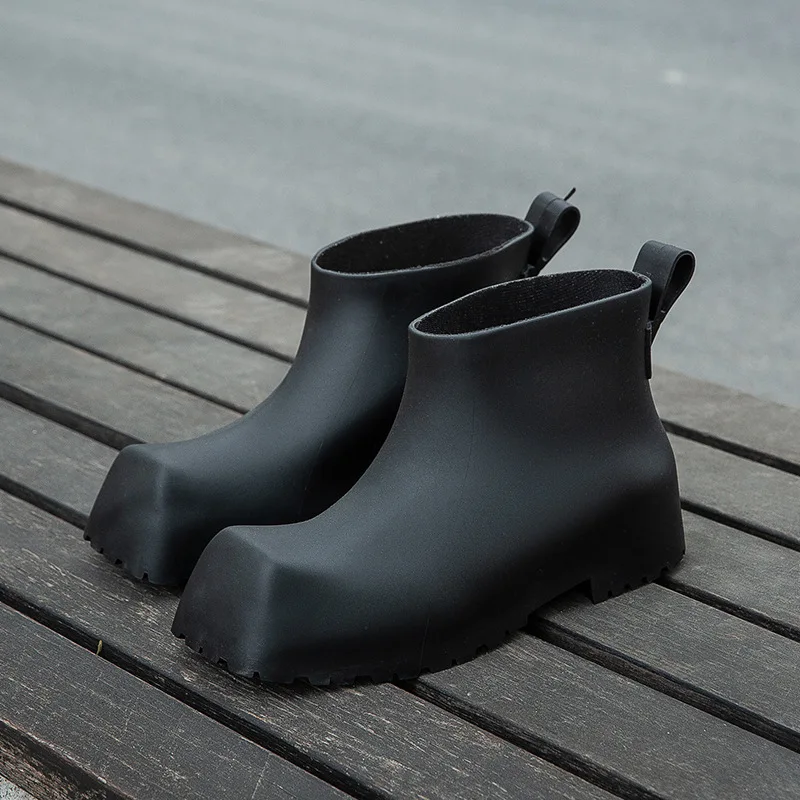 New Square Toe Rain Boots for Women Waterproof Shoes Thick Bottom Mid-Calf and Low Length Non-Slip Rain Boots Rubber Shoes
