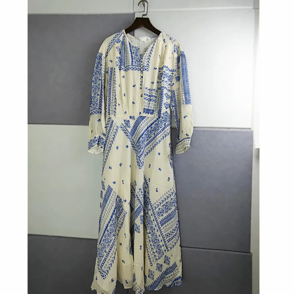 

Summer New Designer Women's High Quality Print Bohemian Long Sleeves Dress C645