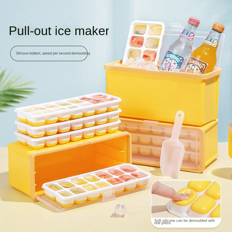 

14 Grids Ice Cube Trays Reusable Silicone Ice cube Mold Fruit Ice Maker with Removable Lids Kitchen Tools Freezer Summer Mould