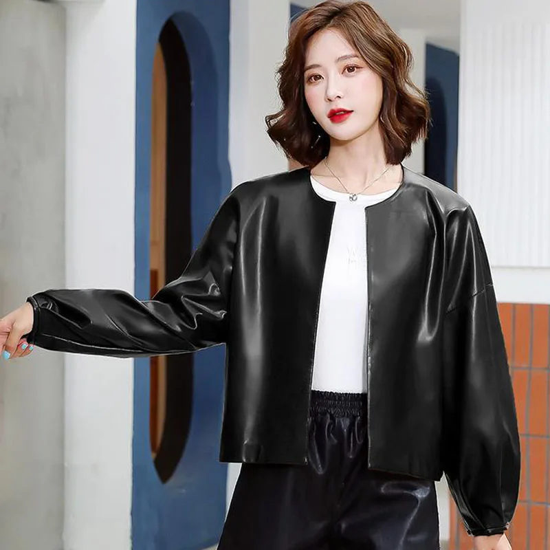 1pcs Women's Short PU Leather Suit Jackets 2022 Autumn New Fashion Faux Fur Cardigan Ladies Skinny Simplicity Locomotive Coats