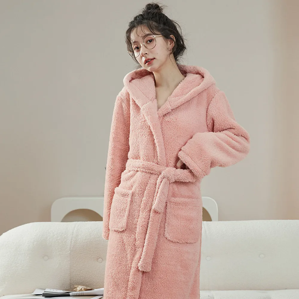 

Фланелевый теплый зимний Халат с капюшоном, женская одежда для сна для пар, халат, пижамы, ночные платья, женский халат