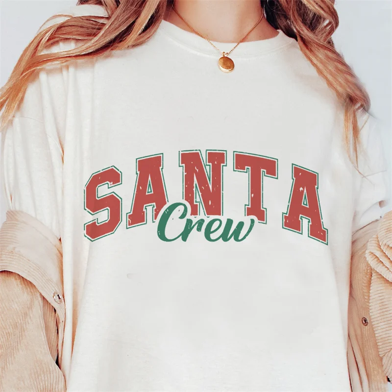

New Year Christmas Letter Pattern T-Shirt Printed Top Fashion Women's Short Sleeve Women's Holiday T-Shirt Clothing Short Sleeve