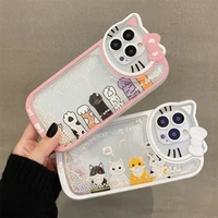 cartoon cat liquid flowing sequins case for iphone 11 13 12 pro max xs xr x 8 7 plus glitter quicksand soft silicone back cover