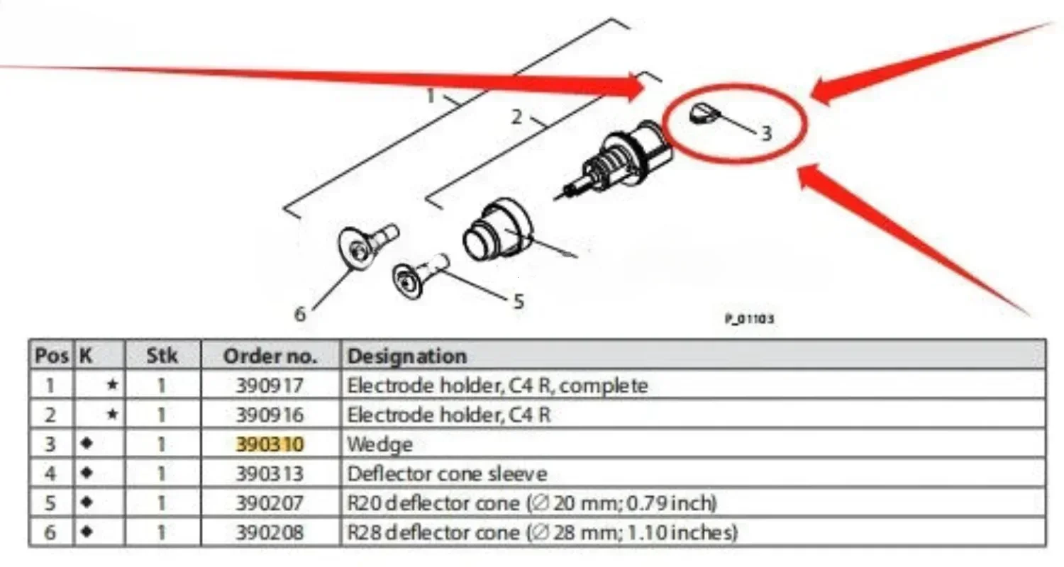 100шт 390310 Защитный клиновой электродный держатель с насадкой PEA C4 HICOAT Parts