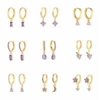 aide 925 sterling silver purple crystal flower charm hoop earrings women 2021 trend luxury waterdrop pendant pendientes jewelry
