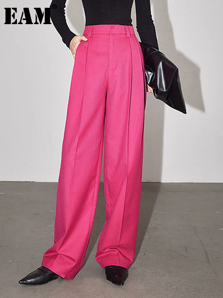 

[EAM] High Waist Black Pleated Long Elegant Wide Leg Pants New Loose Fit Trousers Women Fashion Tide Spring Autumn 2023 1DF3891