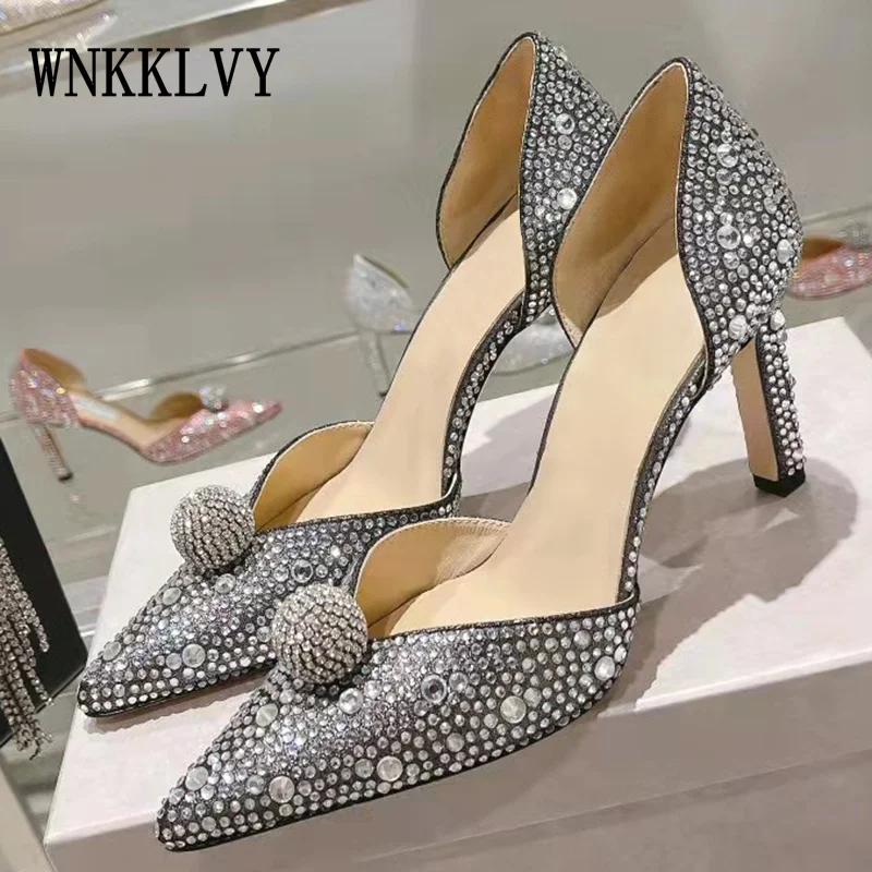 

Runway Pointed Toe High Heel Shoes Women Luxurious Rhinestone Stiletto Single Shoes Spring Summer Party Dress Shoes Sexy Pumps