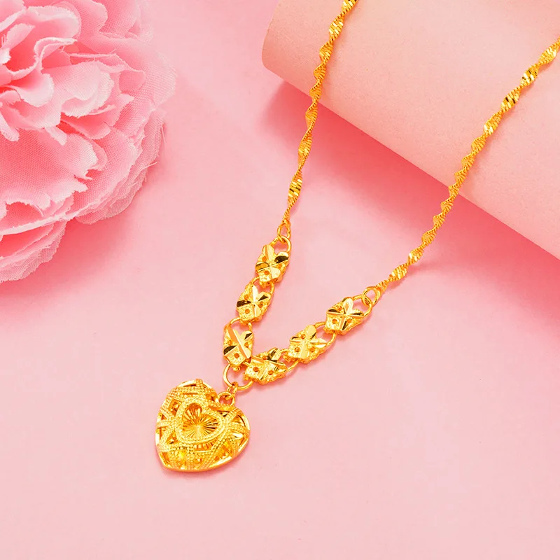 

24k Gold Plated Necklace Women's Jewelry High Imitation Gold Inverted Heart Necklace for Girlfriend Valentine's Day Birthday Gif