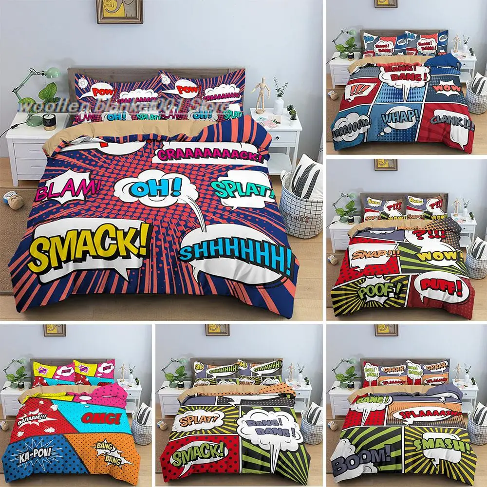 

Fashion Retro Comics Bedding Set Queen King Size 2pcs Girl Boy Bed Cover Sets Kid Adult Duvet Covers With Pillowcase