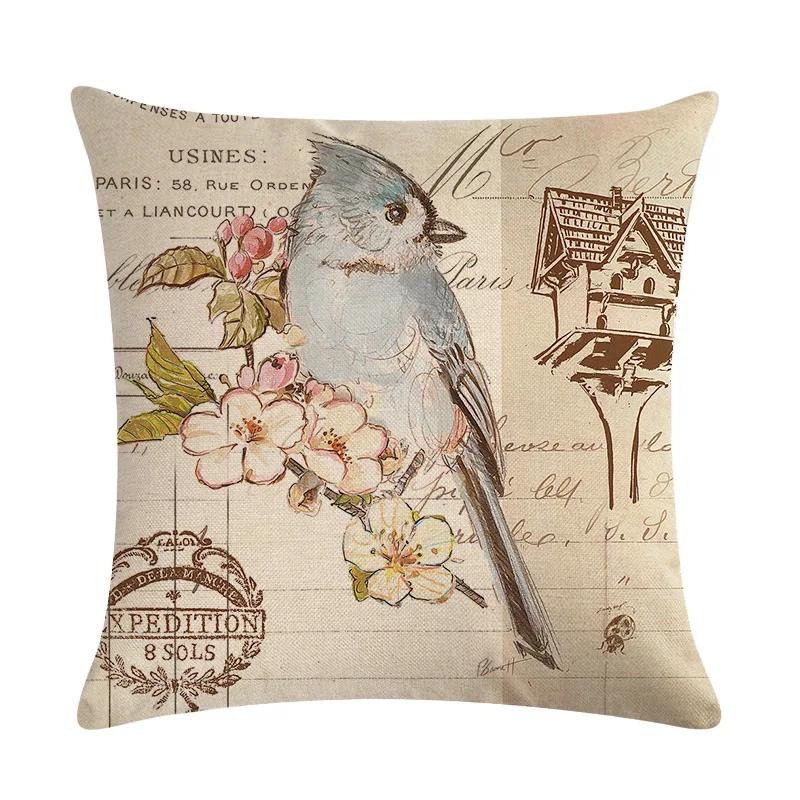 

2/4PCS Outdoor Waterproof Pillowcase Vintage Flower Bird Sofa Cushion Case Home Decoration Bed Pillow Cover Car Cushion Cover