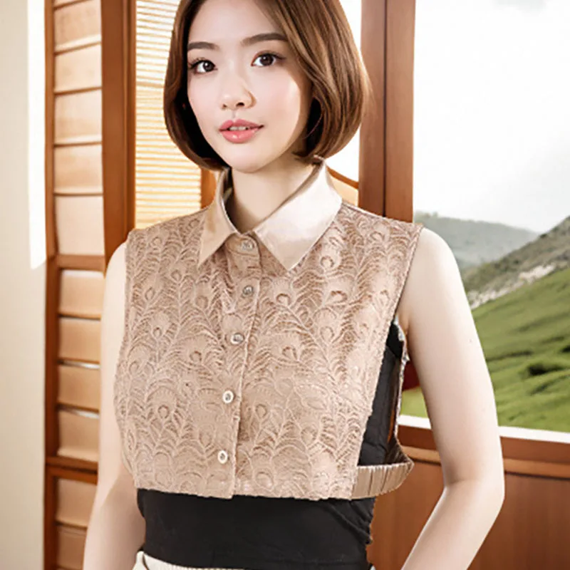 Элегантный отворот искусственная женская рубашка ложный воротник белый съемный