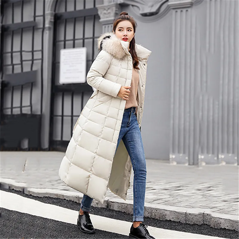 Winter Coat Women 2022 Red Parka   Long Jackets Feather Hooded Korean brown fur collar  Clothing Autumn coats  x-long korean
