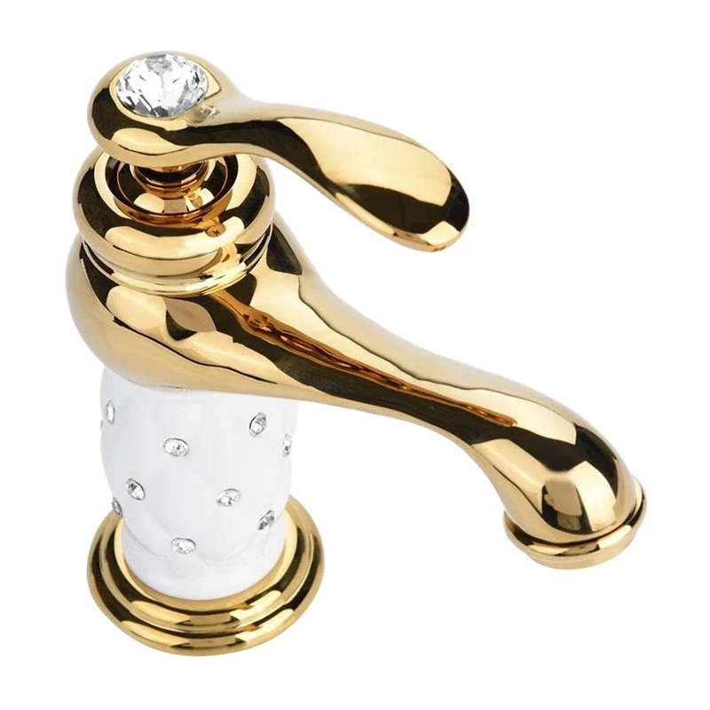 

Faucet Brass with Diamond Hot Cold Faucet Sink Replacement Part for Bathroom Kitchen House (Golden)