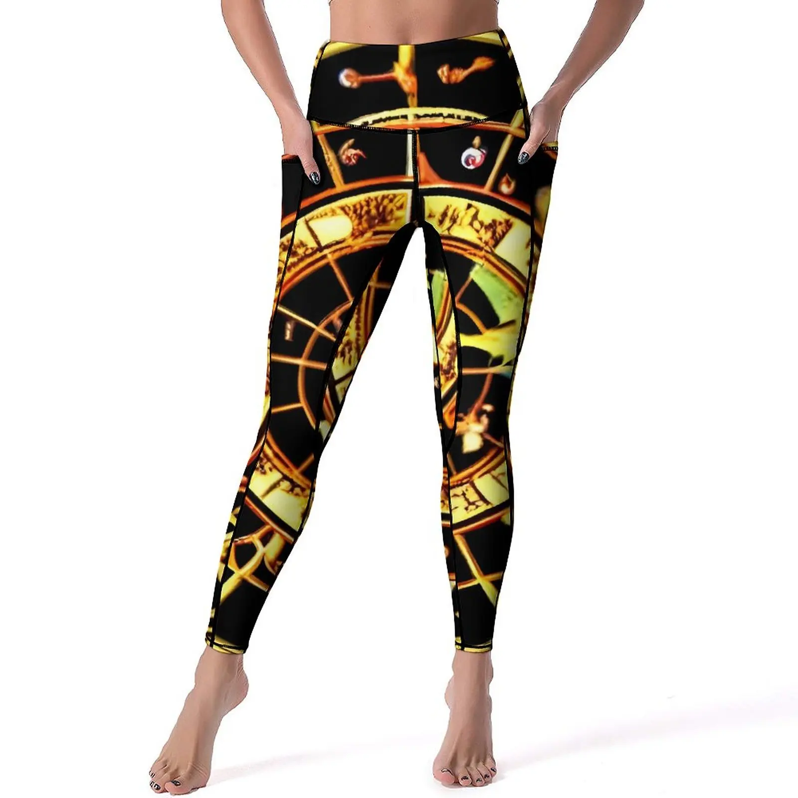 

Astrology Yoga Pants Pockets Vintage Print Leggings Sexy High Waist Cute Yoga Sport Legging Elastic Graphic Workout Gym Leggins