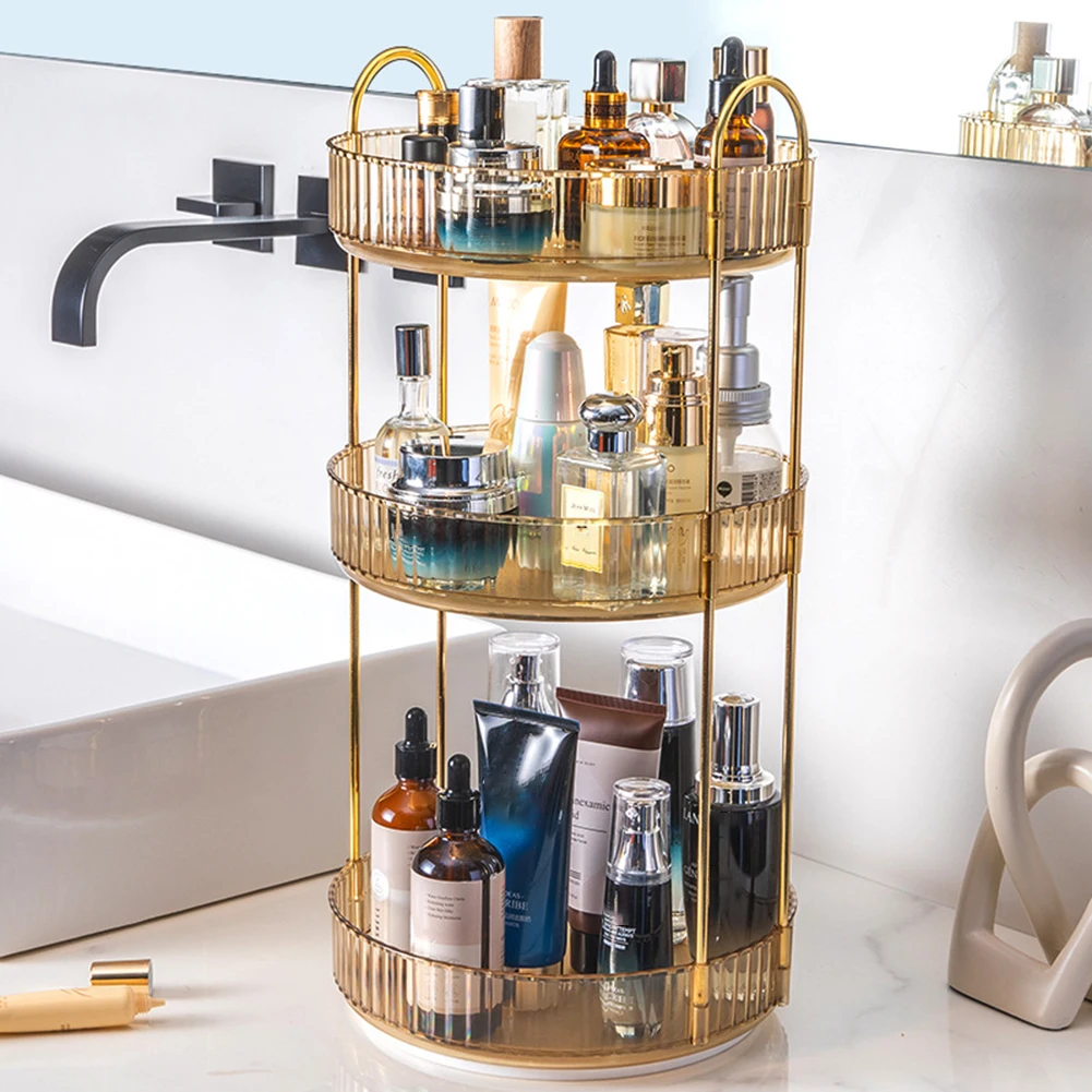 

1/2/3-слойный вращающийся лоток для хранения косметики, прочный держатель для хранения продуктов для ухода за кожей, вращающийся органайзер для косметики