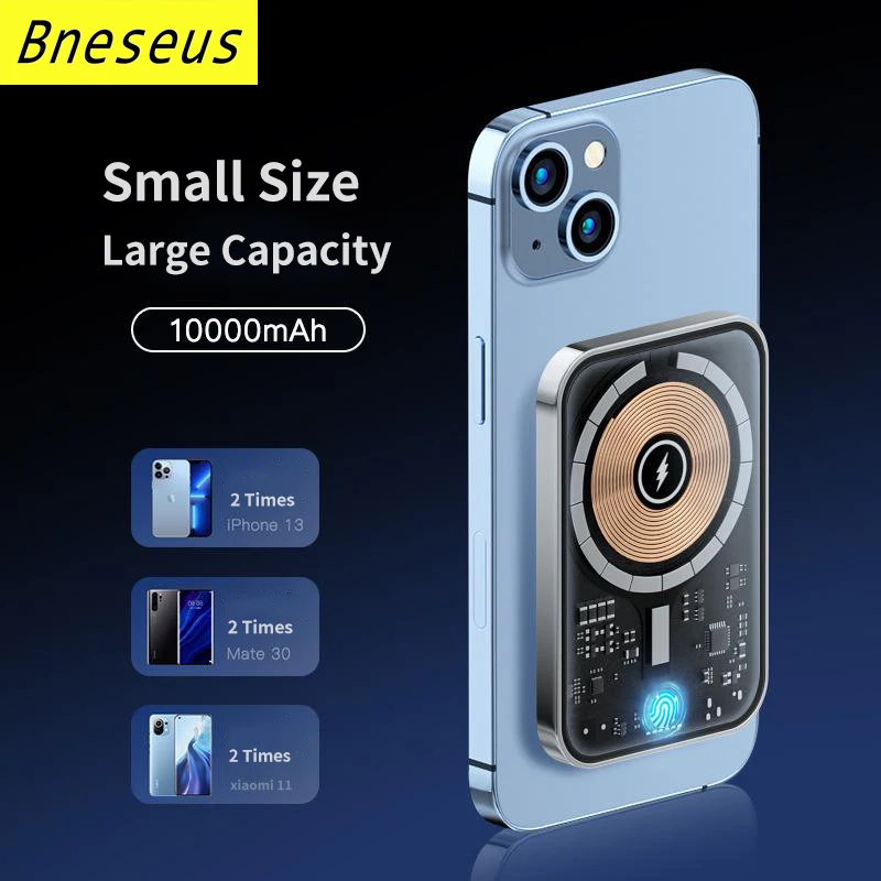 New Transparent 10000mAh Portable Magnetic Powerbank 15W Fast Wireless Charger For iphone 12 13 14  External Auxiliary Battery