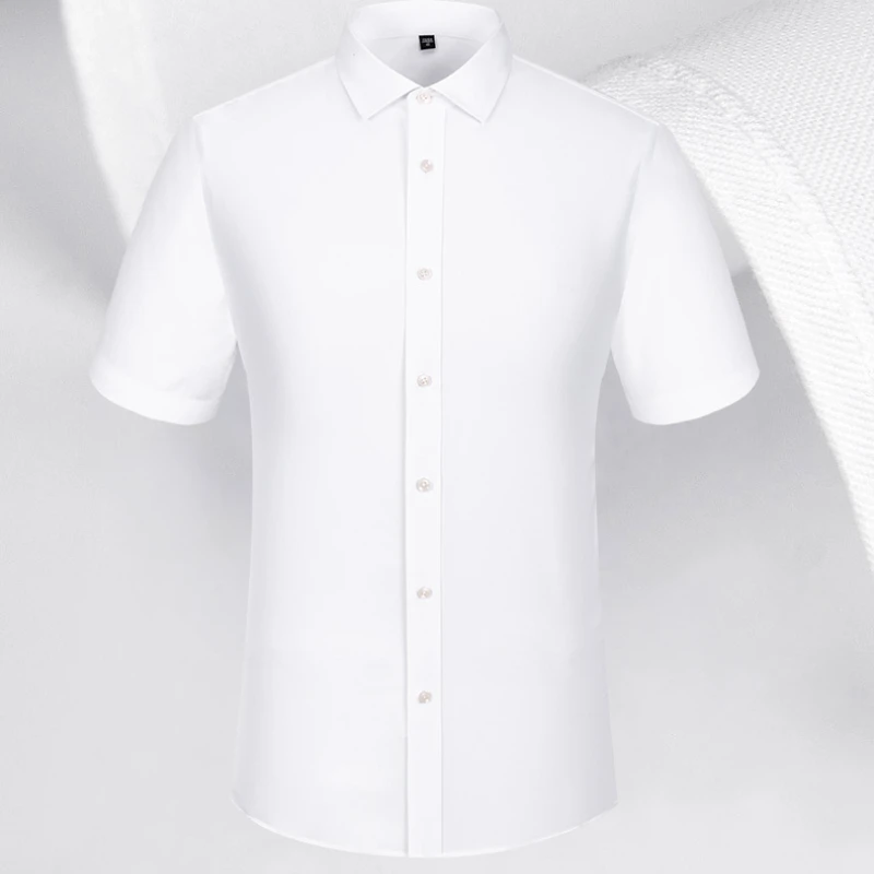 

Summer Men's Solid Short Sleeve Dress Shirt Square Collar Non-iron Regular Fit Anti-wrinkle Pocket Male Social Shirt