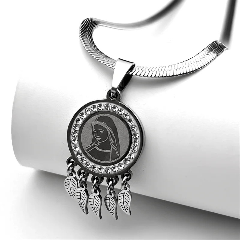 Винтажное ожерелье с подвеской в виде листьев Девы Марии и кристаллами женское