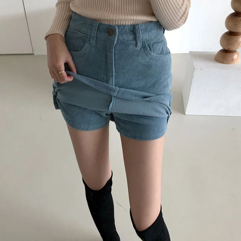 

New Corduroy Vintage Mini Skirts Side Split High Waist A-line Skirts Womens 2021 Summer Fashion Casual Elegant All-match Skirts