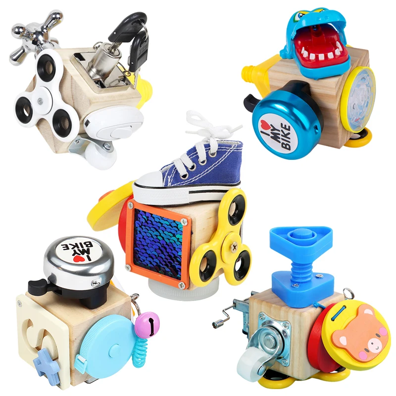 

Деревянный Детский развивающий куб, обучающая игрушка для детей, тренировочная коробка с замком для рук, Детская развивающая доска, материа...