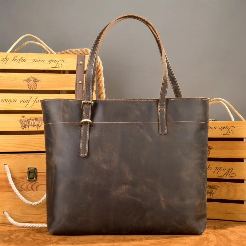 

Мужская кожаная сумка Crazy Horse в европейском и американском ретро стиле, тоут из натуральной кожи, кожаный портфель на одно плечо