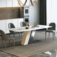 Italian Creative Minimalist Large Kitchen Table Set High-End Marble Stone Top Dining Table 2m For 10 People Home Furniture