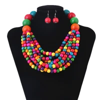 personalizedjewelry wooden bead necklace multicolored wood chunky necklace earring set africa negerian bib jewelry gift set