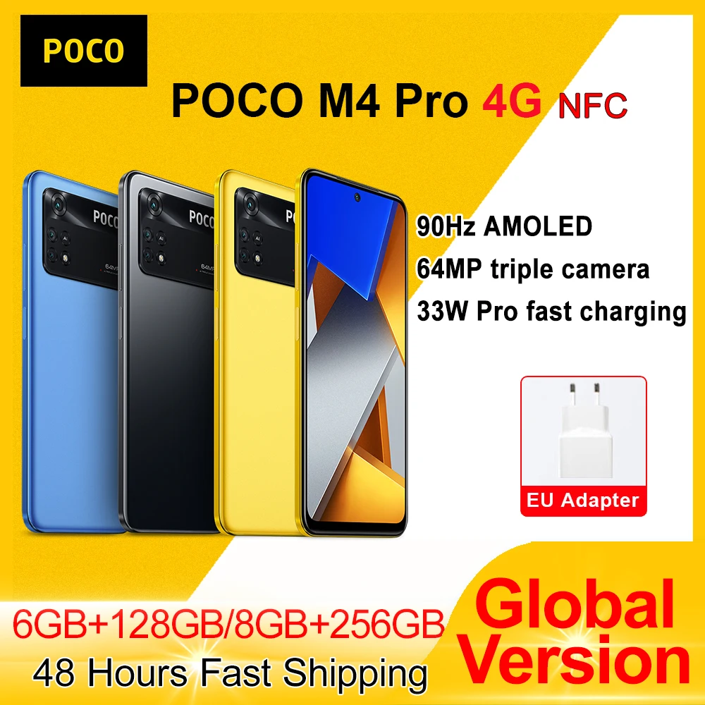 global version poco m4 pro 4g smartphone 128gb256gb helio g96 octa core 90hz amoled 33w pro fast charging 64mp camera nfc free global shipping