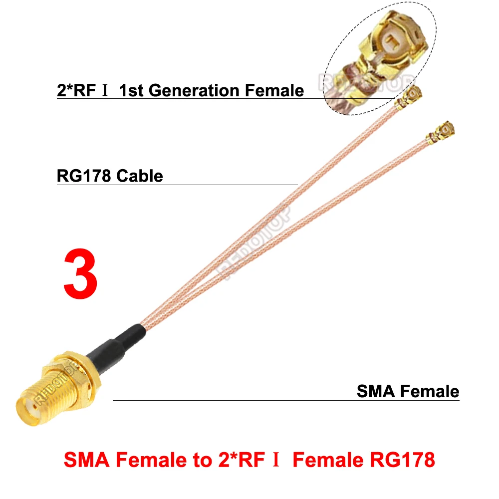 Антенна Wi-Fi, перемычка RFI, разъем SMA «папа/гнездо» на 2 × uFL/IPX/MHF «мама» RG178, удлинитель кабеля, косичка 2IPX-SMA, 1-е поколение