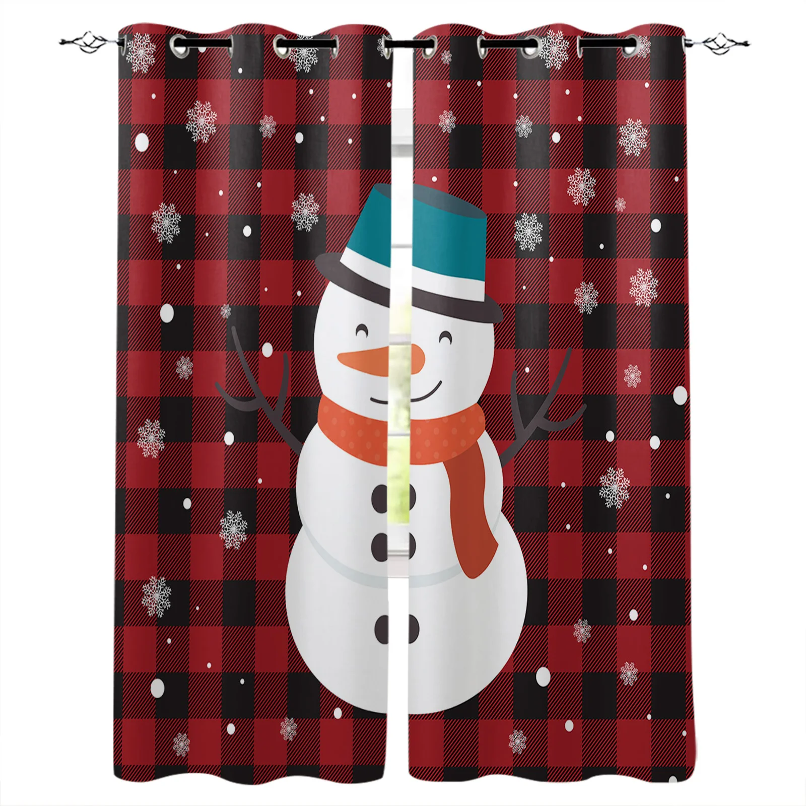

Рождественские занавески в красную клетку с изображением снеговика для гостиной, детской спальни, оконные занавески, занавески, дверные за...