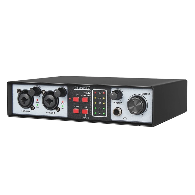Audio Interface Sound Card Metal 2 In Out USB Computer Driver-Free Live Recording Karaoke Mixer