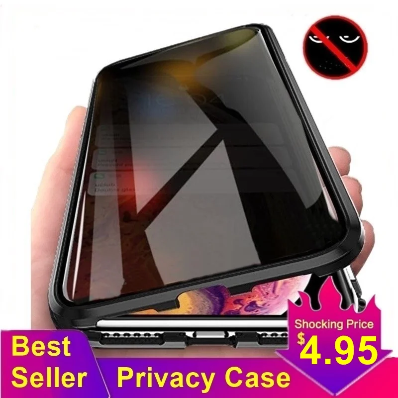 

Tongdaytech Privacy Magnetic Case For Iphone XS 13 12 11 Pro MAX XR 6 7 8 Plus Magnet Metal Tempered Glass 360 Protective Cover
