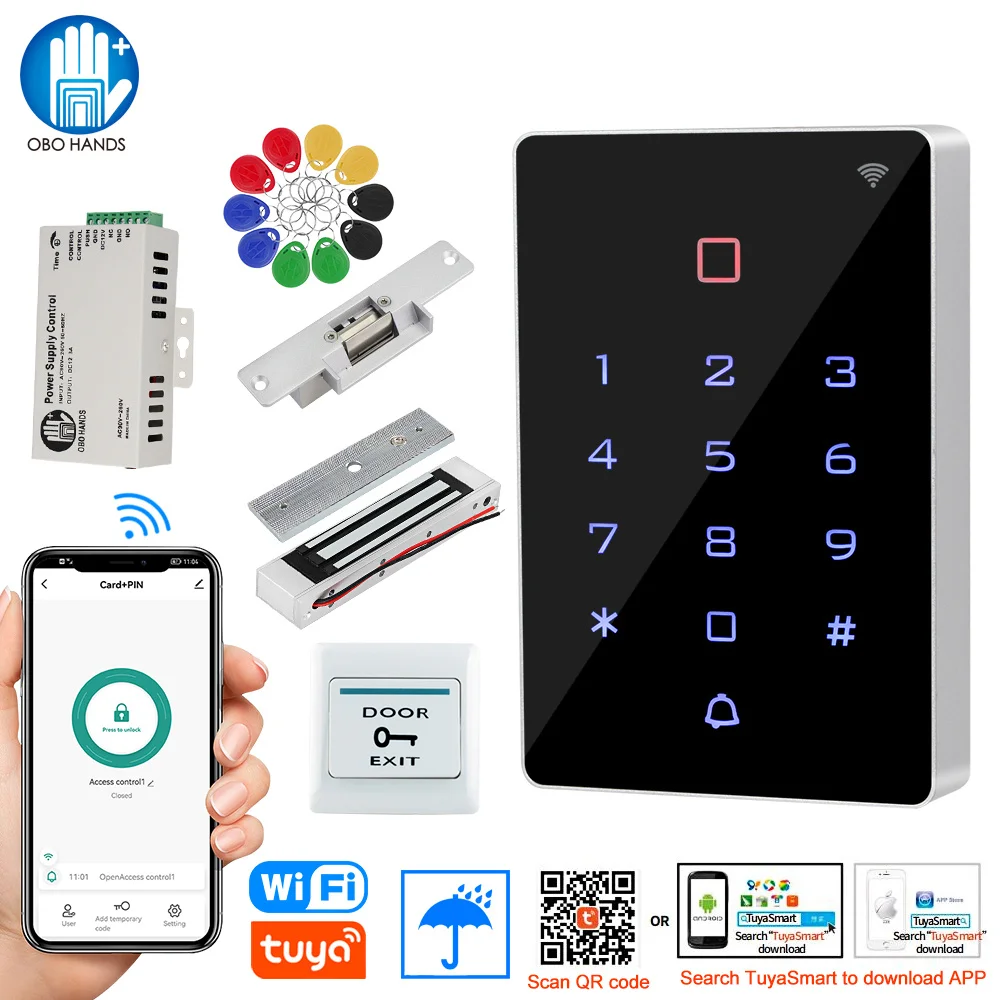 WiFi Tuya APP Door Access Control System Kit Waterproof RFID Keypad Access Controller, Home 180KG Electric Magnetic Strike Locks