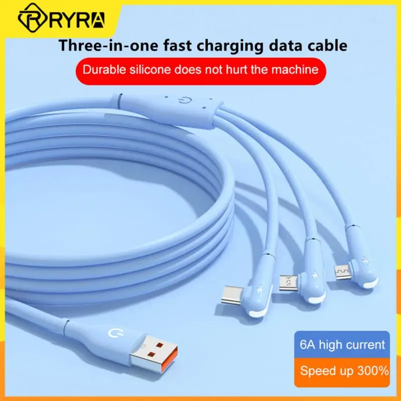 

RYRA 3 In 1 66W Fast Charging Cable Elbow USB Charge Data Cord Liquid Silicone Mobile Phone Data Cable For IPhone Huawei Xiaomi