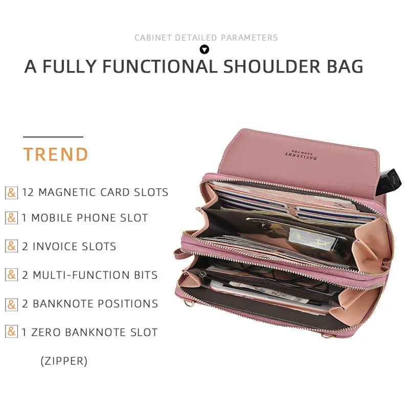 Baellerry Women Wallet Double Zipper Female Shoulder Bag Top Quality Cell Phone Pocket Summer Bags 2022 Fashion Crossbody Bags