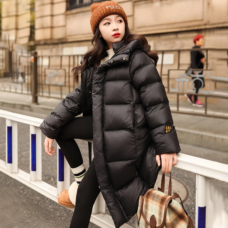 Пуховик средней длины выше колена для учащихся школы Женская куртка с хлопковой