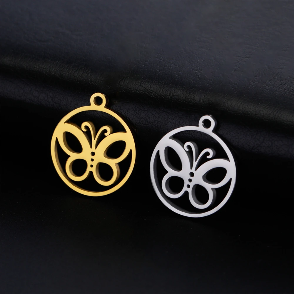 

5pcs/Lot Hollowed Butterfly Charms For Jewelry Making Diy Women Necklace Earrings Charm Wholesale Stainless Steel Round Pendants