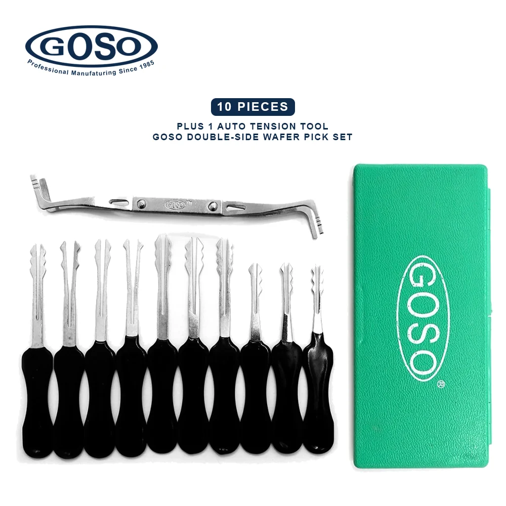 

GOSO 10 Pieces Double Sided Wafer Lock Pick Set With Plastic Box Case Pick Auto Tension Wrenches For Newbie Locksmith