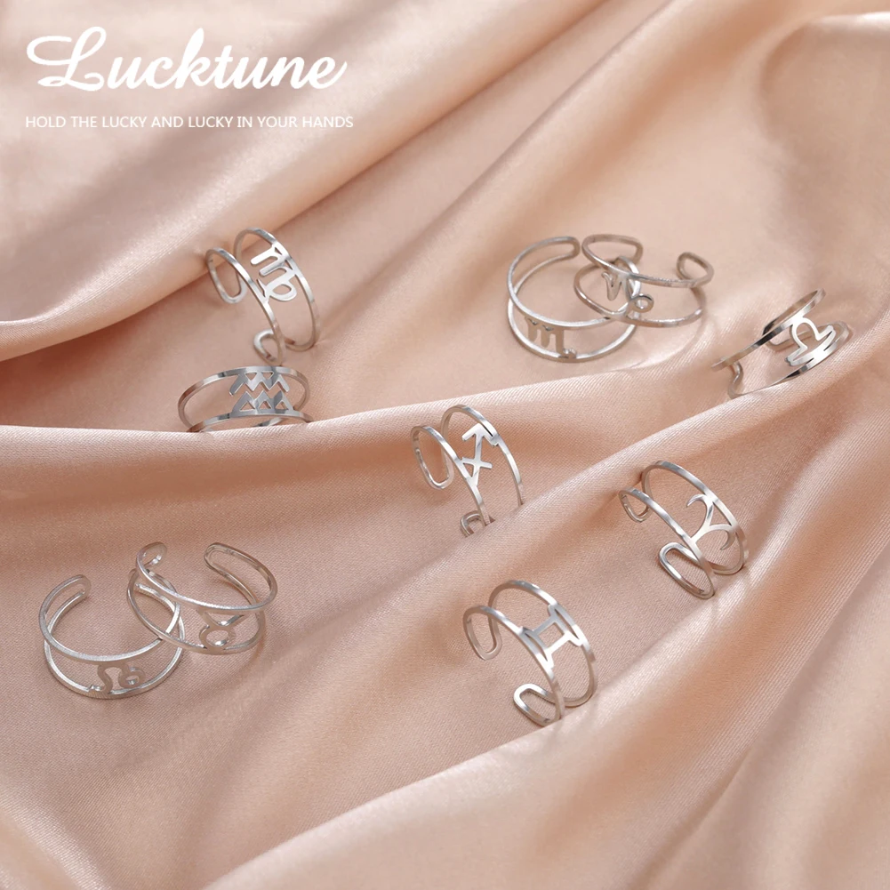 

Lucktune весы Дева Скорпион женское регулируемое кольцо из нержавеющей стали 12 созвездий открытое ювелирное изделие подарок на день рождения