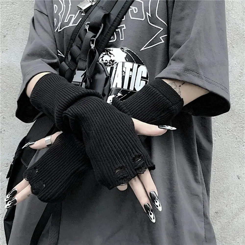 

Fashion Design Solid Color Knitting Women Gothic Gloves Punk Arm Warmer Korean Apparel Accessories Fingerless Gloves