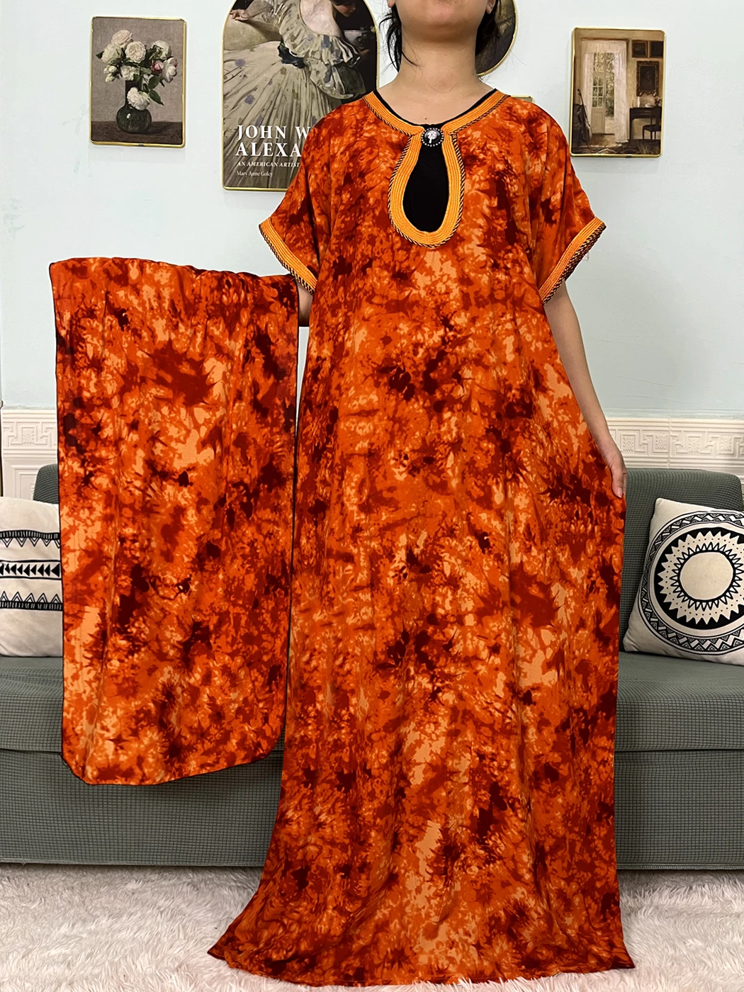 2024 мусульманские Абайи для женщин хлопчатобумажные с принтом коротким рукавом