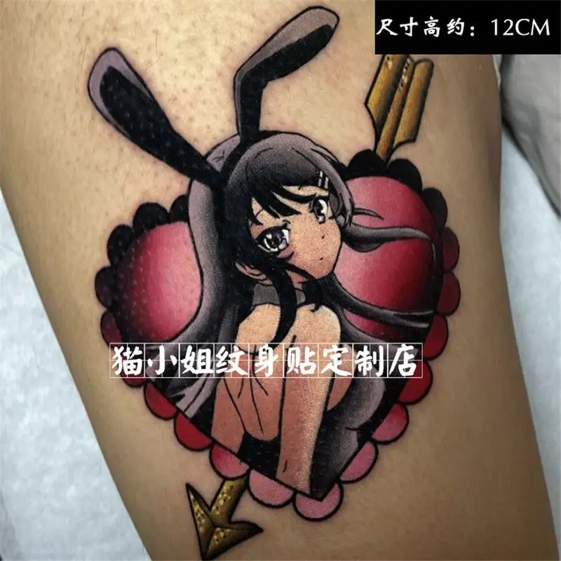 

Искусственная татуировка для женщин и мужчин, сексуальное сердце, мультяшный кролик, девушка, тату-наклейка, водостойкая временная татуировка, искусство, hotwoman