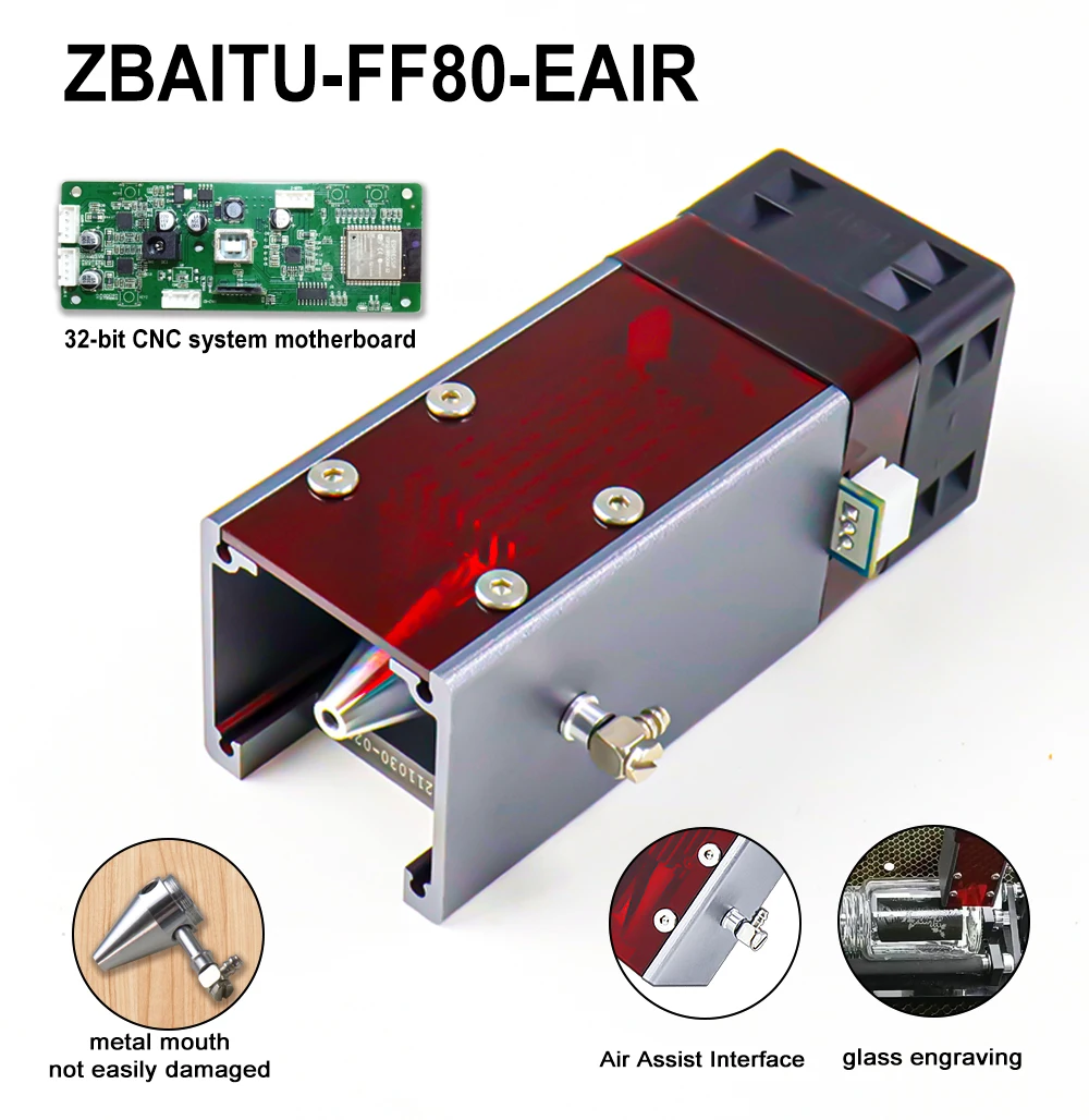 ZBAITU 80W Laser Module Head Air Assisted / 32-Bit MCU Control Board for CNC Engraving Wood Router Cutter Machine