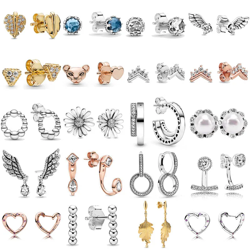 Sparkling Crown Daisy Flower Tiara Wishbone Signature Pavé Double Earrings for Original Logo DIY Women Fashion Jewelry