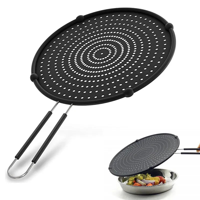 Silicone Oil Splatter Screen Multi-Use Heat Resistant Food Safe Frying Pan Hot Cooking Splash Grease Guard Drain Board