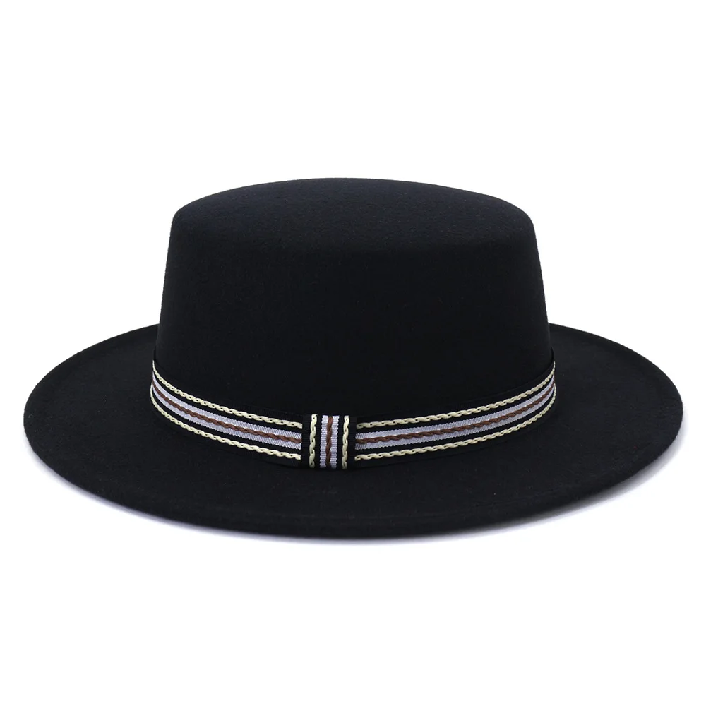 

Fedora Hat Flat Top Fedoras Hats for Women Solid Color Woolen Jazz Cap Elegant British Wide Brim Unisex Sun Hat