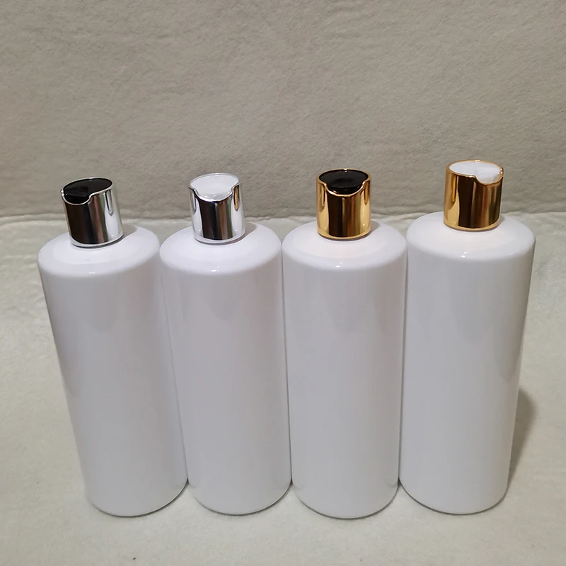 

14pcs 500ml Empty White Black Plastic Bottle With Gold Silver Disc Top Cap 17oz Body Wash Shower Gel Shampoo Cosmetic Packaging