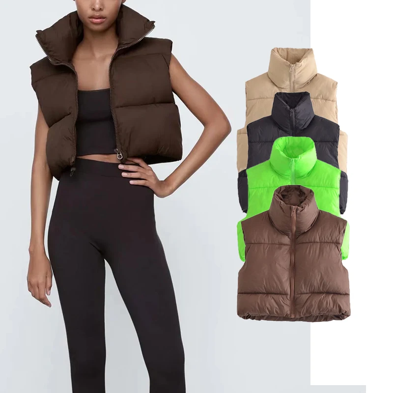 

KJMYYX зимняя женская Повседневная Коричневая свободная короткая жилетка модная женская безрукавка большого размера однотонная Женская Базо...