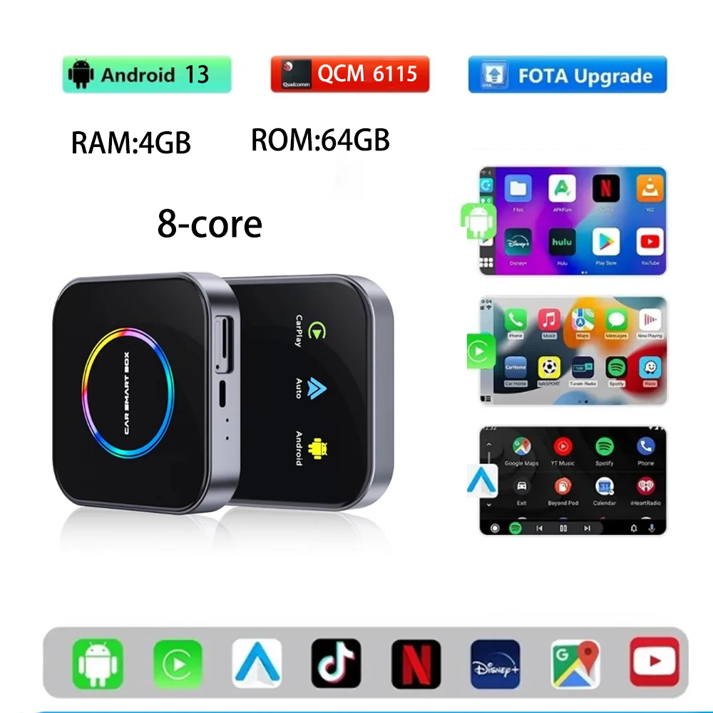 3в1 Ai Box 4G для apple android авто беспроводной адаптер Carplay адаптер для Netflix Youtube 4k Ai Box android 13 8 + 128G WIFI