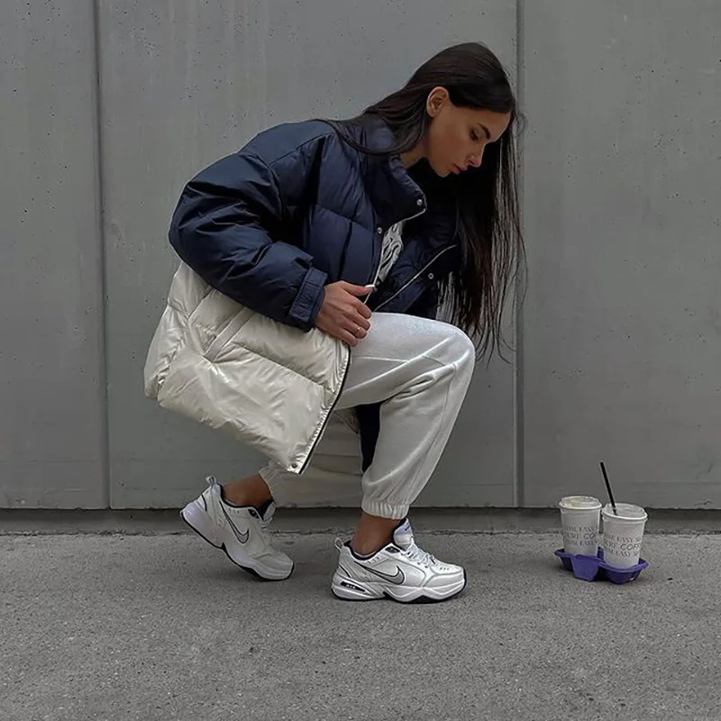 Hit The Color Lapel Trendy Jacket Female Autumn and Winter New Warm Long-Sleeved Zipper Fashion Versatile Cotton Jacket